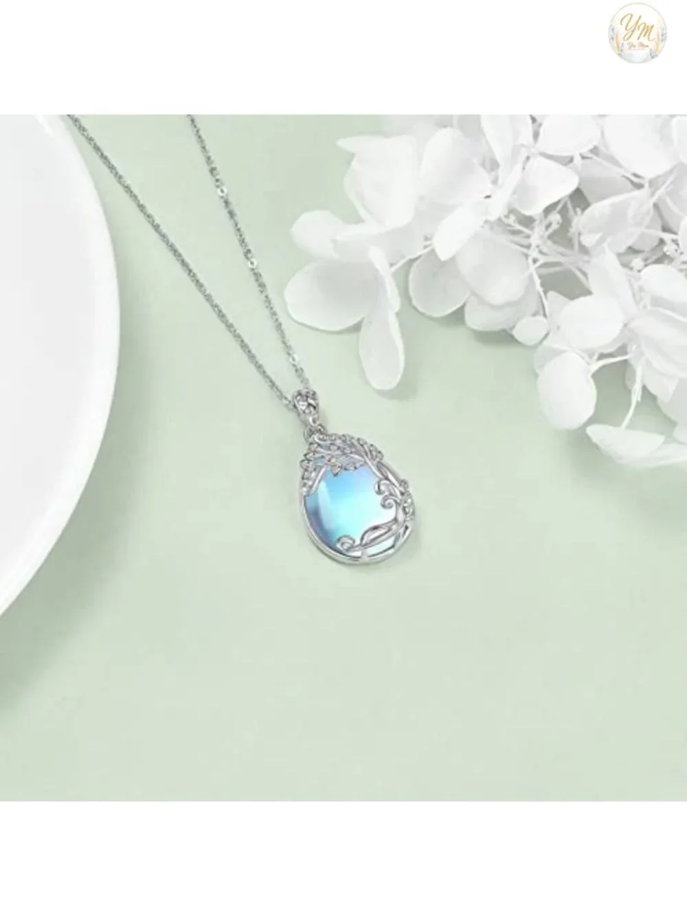 925 Sterling Silver Moonstone Tree of Life Necklace Pendant